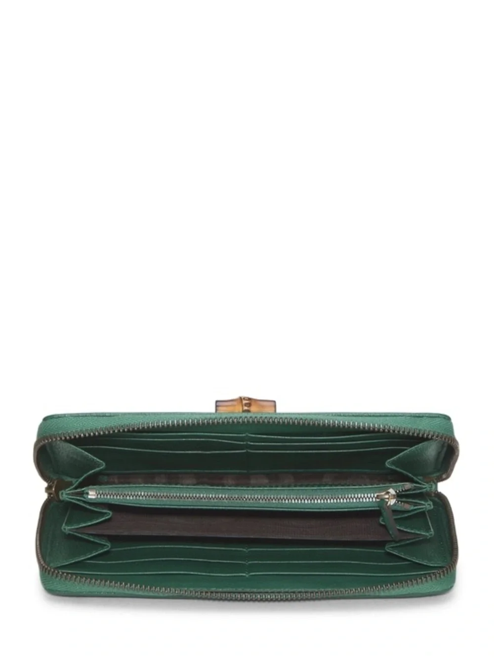 Gucci - Green Leather Bamboo Zip Around Wallet